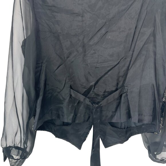 VINTAGE 90' R&K Evenings Black & Gold Sheer Sleeve Buttoned Blouse SZ X-Large - Picture 9 of 13